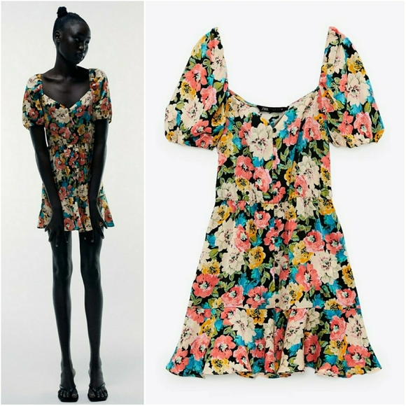 ZARA // silky floral flounce dress - Picture 1 of 14